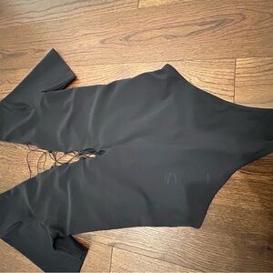 Alexander Wang Black Bodysuit with High-Cut Leg and Plunging Neckline